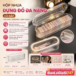 (HTS02) Hộp Nhựa Đựng Đồ Đa Năng Đựng Cọ Trang Điểm Phụ Kiện Có Nắp Đậy Kèm Khay Thoát Nước Bằng Nhựa Trong Suốt Cao Cấp
