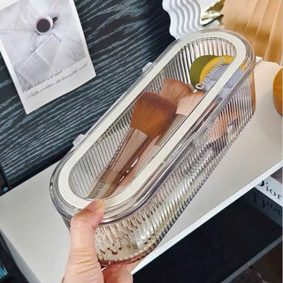 (HTS02) Hộp Nhựa Đựng Đồ Đa Năng Đựng Cọ Trang Điểm Phụ Kiện Có Nắp Đậy Kèm Khay Thoát Nước Bằng Nhựa Trong Suốt Cao Cấp