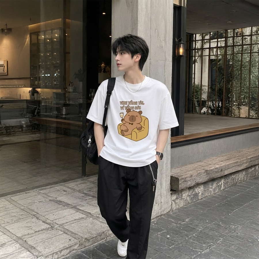 AT BST Áo Thun Unisex Cute Dễ Thương - Vải Cotton Co Giãn 4 Chiều, Dáng Rộng Oversize, In Hình Cá Nhân