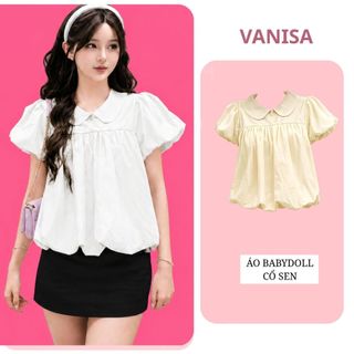 Áo babydoll nữ dáng bí xinh xắn chất mềm mại xanh đen vàng hồng phong cách trẻ trung VANISA SM105