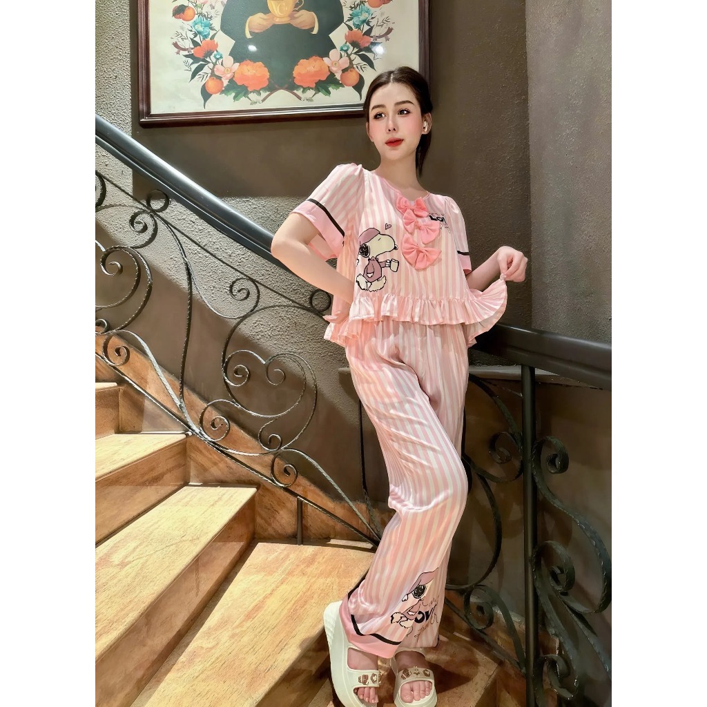 LATIN H5 FREE SIZE (40-65KG) LỤA LATIN HAI NƠ BÈO DÀI QUẦN NGẮN TAY HỌA TIẾT DỄ THƯƠNG