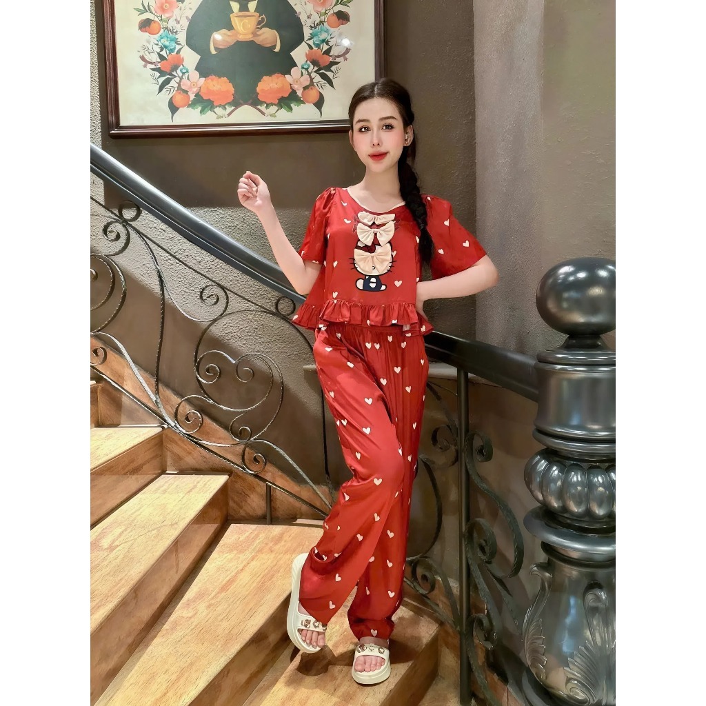 LATIN H5 FREE SIZE (40-65KG) LỤA LATIN HAI NƠ BÈO DÀI QUẦN NGẮN TAY HỌA TIẾT DỄ THƯƠNG