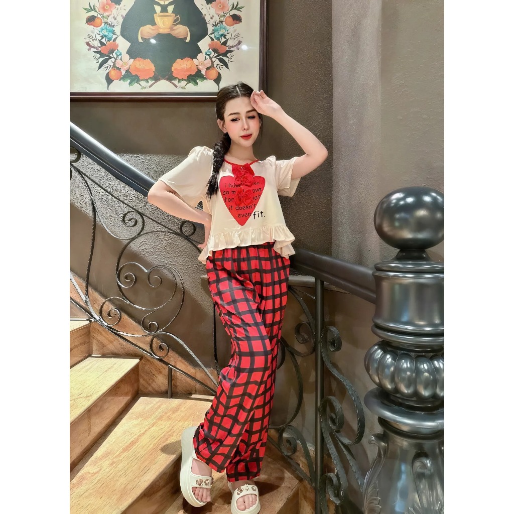 LATIN H5 FREE SIZE (40-65KG) LỤA LATIN HAI NƠ BÈO DÀI QUẦN NGẮN TAY HỌA TIẾT DỄ THƯƠNG
