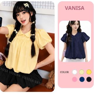 Áo sơ mi nữ cổ bèo sen tay bồng form bí voan mềm xanh vàng hồng trắng siêu đáng yêu VANISA SM105