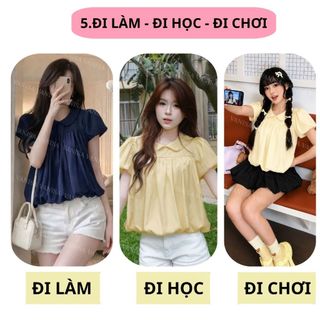 Áo sơ mi dáng bí form rộng cổ sen tay phồng voan mềm vàng xanh đen hồng VANISA SM105