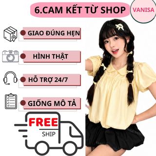 Áo sơ mi nữ cổ bèo sen tay bồng form bí voan mềm xanh vàng hồng trắng siêu đáng yêu VANISA SM105