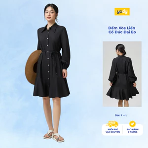 Đầm nữ YODY váy liền áo cổ sơmi, tay phồng, có đai eo, bay bổng, mềm mại WCDR25S017
