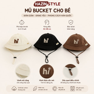 Mũ Bucket Cho Bé 2-6 Tuổi Thêu Chữ Hi, Mũ Chống Nắng Trẻ Em Có Dây Quai Điều Chỉnh Cho Bé 2-6 Tuổi