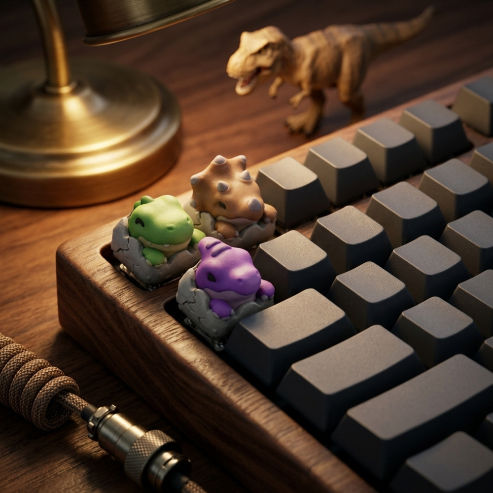 Set 3 Phím Keycap Khủng Long Con Nở Trứng 3D - Combo Keycap Artisan Resin Cao Cấp Trang Trí Bàn Phím Cơ Profile 1U chuẩn