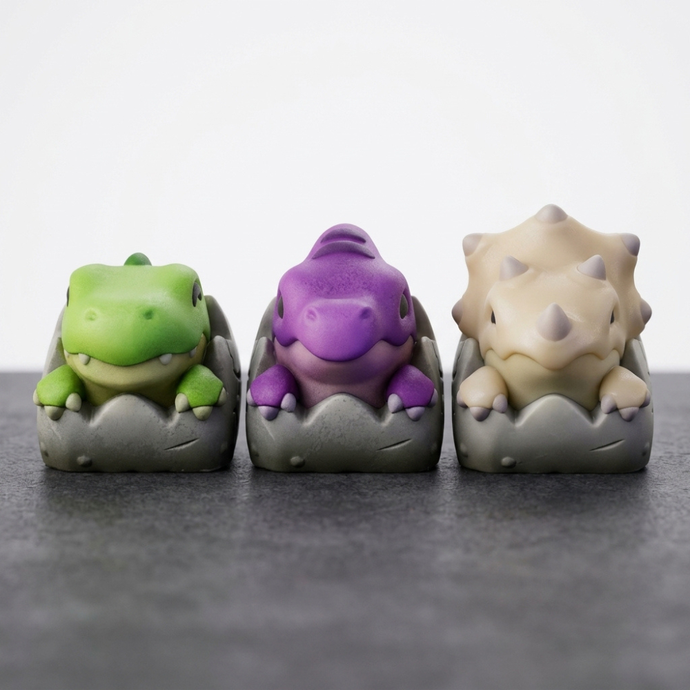 Set 3 Phím Keycap Khủng Long Con Nở Trứng 3D - Combo Keycap Artisan Resin Cao Cấp Trang Trí Bàn Phím Cơ Profile 1U chuẩn
