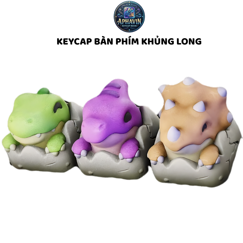 Set 3 Phím Keycap Khủng Long Con Nở Trứng 3D - Combo Keycap Artisan Resin Cao Cấp Trang Trí Bàn Phím Cơ Profile 1U chuẩn