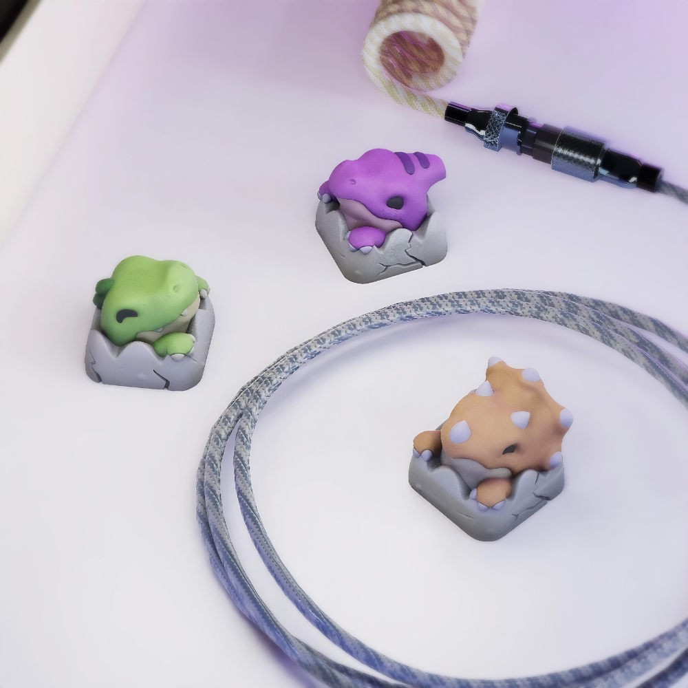 Set 3 Phím Keycap Khủng Long Con Nở Trứng 3D - Combo Keycap Artisan Resin Cao Cấp Trang Trí Bàn Phím Cơ Profile 1U chuẩn
