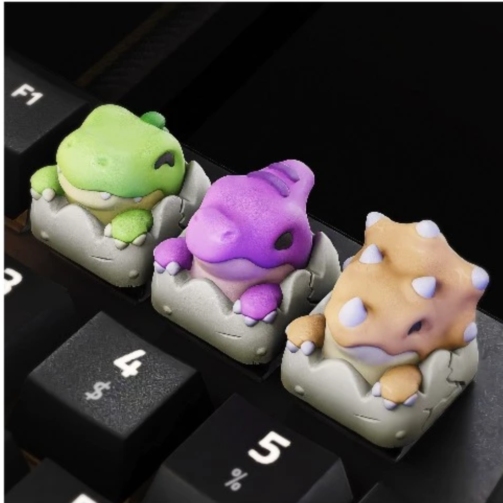 Set 3 Phím Keycap Khủng Long Con Nở Trứng 3D - Combo Keycap Artisan Resin Cao Cấp Trang Trí Bàn Phím Cơ Profile 1U chuẩn