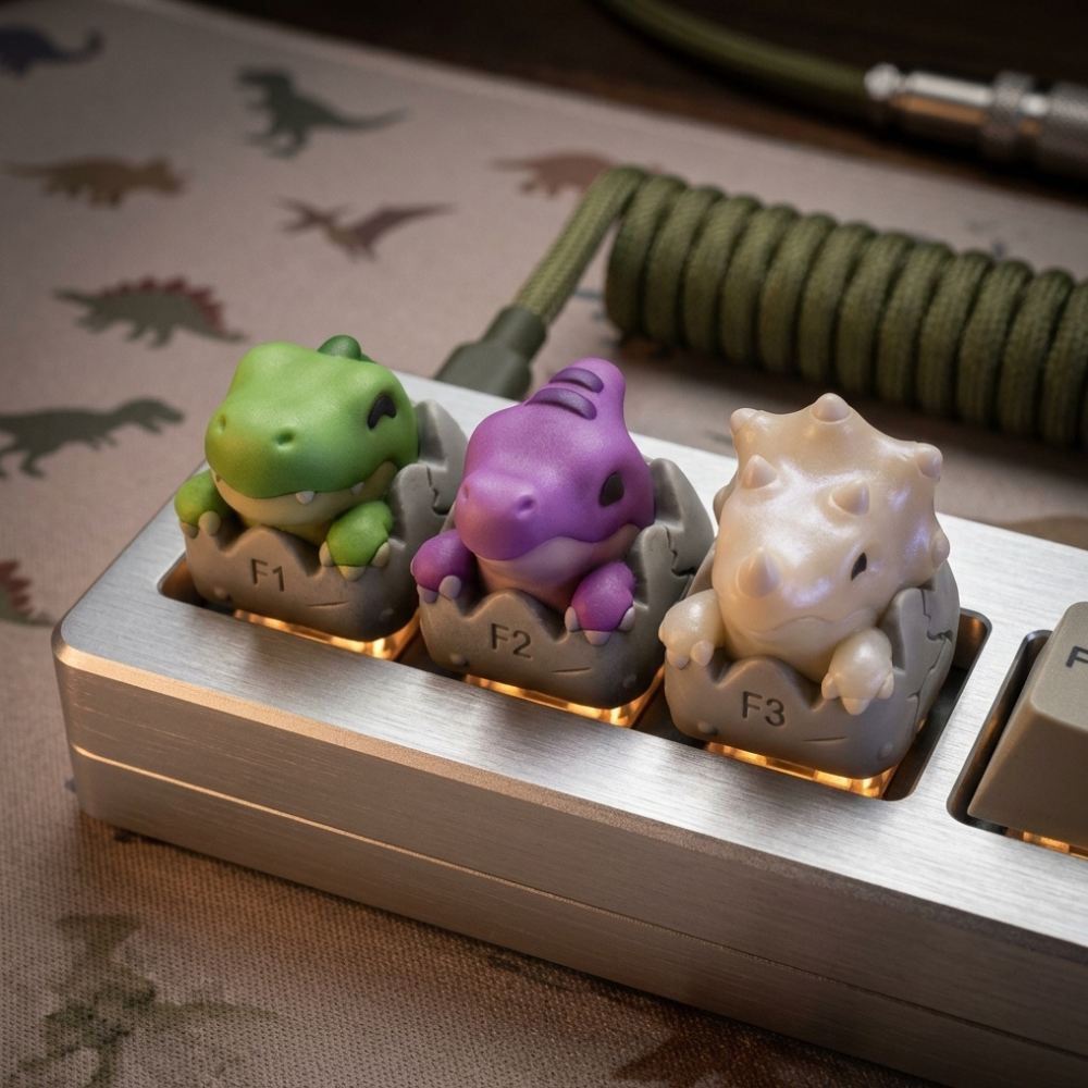 Set 3 Phím Keycap Khủng Long Con Nở Trứng 3D - Combo Keycap Artisan Resin Cao Cấp Trang Trí Bàn Phím Cơ Profile 1U chuẩn