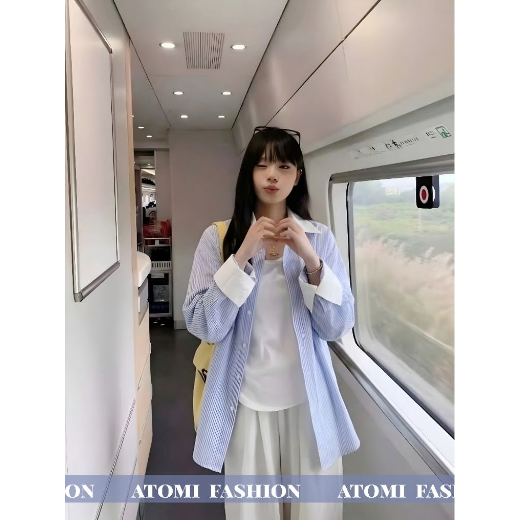 Áo Sơ Mi Nữ Kiểu Kẻ Sọc Phối Cổ Trắng Tay Dài - Lụa Kate Mềm Mại Thoáng Mát Đủ Size 40-68kg XANH CỔ BẺ
