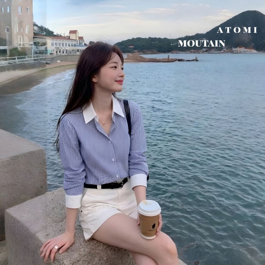 Áo Sơ Mi Nữ Kẻ Xanh Chất Kate Không Nhăn KẺ XANH CỔ BẺ