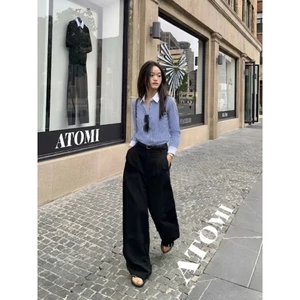 Áo sơ mi nữ tay dài cotton 80 xanh sọc trắng freesize công sở,sang trọng,trẻ trung thanh lịch XANH CỔ BẺ
