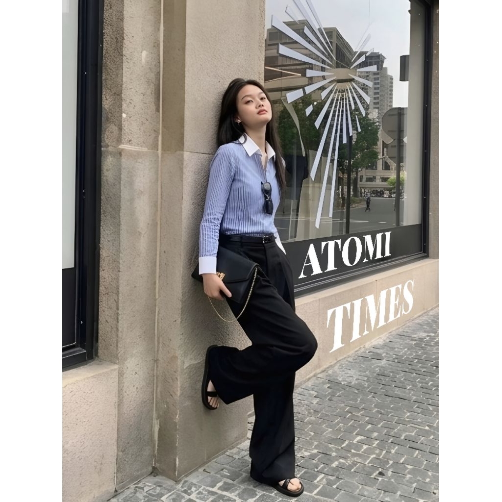 Áo sơ mi nữ tay dài cotton 80 xanh sọc trắng freesize công sở,sang trọng,trẻ trung thanh lịch XANH CỔ BẺ