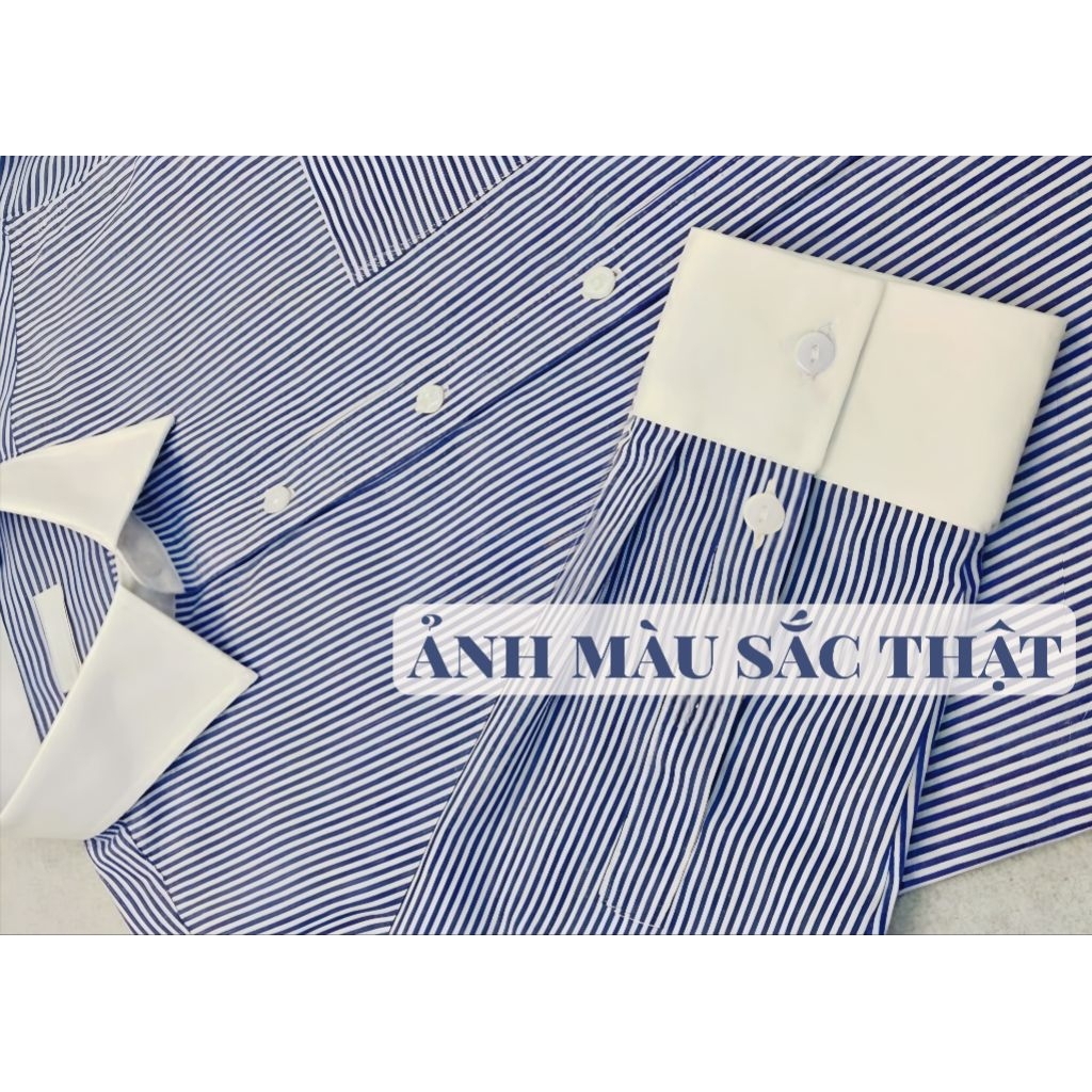 Áo sơ mi nữ tay dài cotton 80 xanh sọc trắng freesize công sở,sang trọng,trẻ trung thanh lịch XANH CỔ BẺ