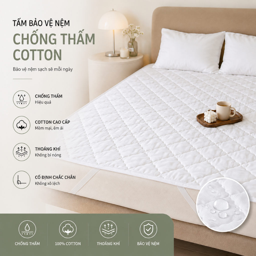 Tấm lót nệm chống thấm cao cấp EMPIRE cao cấp ga tấm lót bảo vệ nệm chống thấm nước cho bé cao cấp