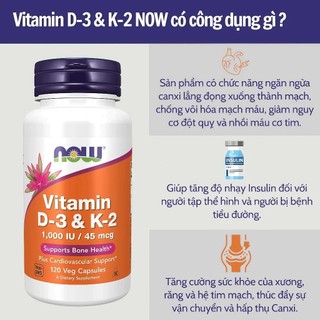 NOW D3 K2  Viên Vitamin Hỗ Trợ Xương Khớp Tim Mạch 120 Viên Hạn Sử Đến Năm 2028