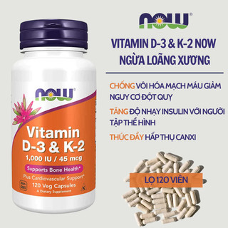 NOW D3 K2  Viên Vitamin Hỗ Trợ Xương Khớp Tim Mạch 120 Viên Hạn Sử Đến Năm 2028
