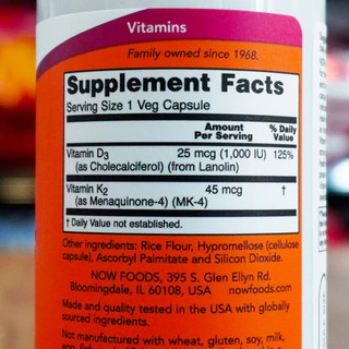 NOW Vitamin D3 K2 hỗ trợ duy trì sức khỏe toàn thân 120 viên