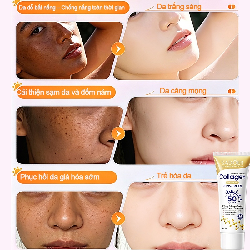 Kem Chống Nắng Collagen  SPF50+ PA++++ Chống Lão Hóa Dưỡng Ẩm Căng Mịn Không Bị Trắng Xám