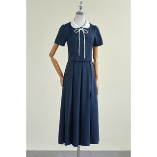 Áo Kiểu Nữ LAMER FASHION Cổ Sen Cộc Tay Đính Dây Nơ Phối Chân Váy Công Sở Dáng Dài Ly Bung O61B26H022 O62L26H005
