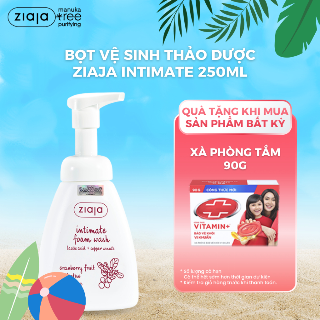 Bọt Vệ Sinh Thảo Dược Siêu Dịu Nhẹ Bảo vệ Ziaja Intimate Foam Wash Cranberry Fruit Protective 250ml