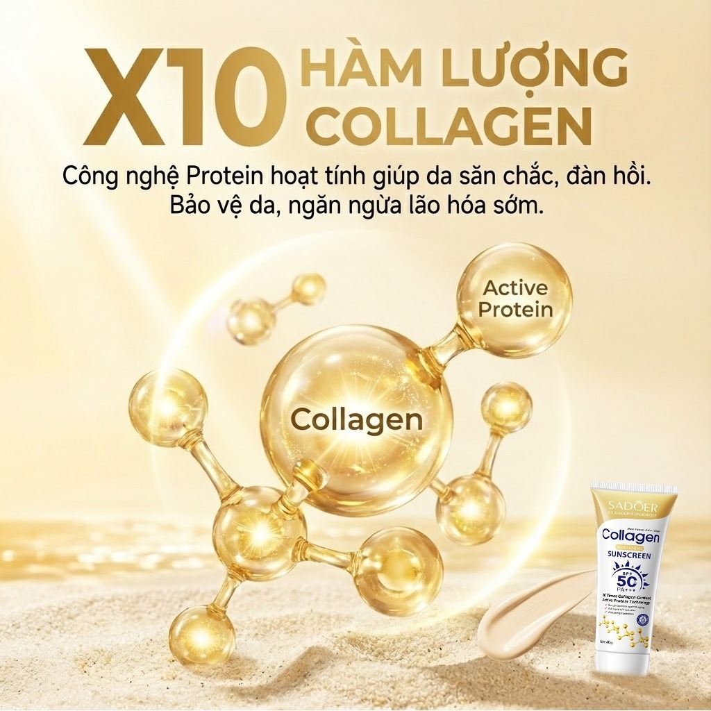 Kem Chống Nắng Collagen  SPF50+ PA++++ Chống Lão Hóa Dưỡng Ẩm Căng Mịn Không Bị Trắng Xám