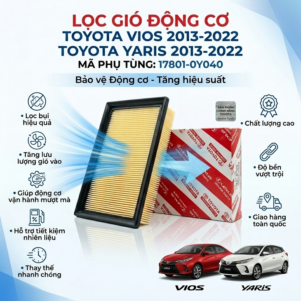 Lọc Gió Động Cơ Toyota Vios Yaris Avanza Rush (2011-2023) Lọc Khí Động Cơ Chất Lượng Cao 17801-0Y040