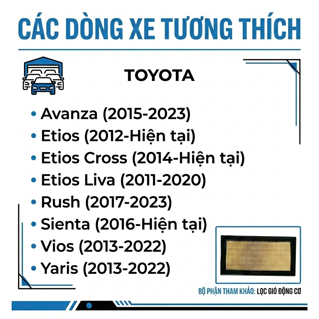 Lọc Gió Động Cơ Toyota Vios Yaris Avanza Rush (2011-2023) Lọc Khí Động Cơ Chất Lượng Cao 17801-0Y040
