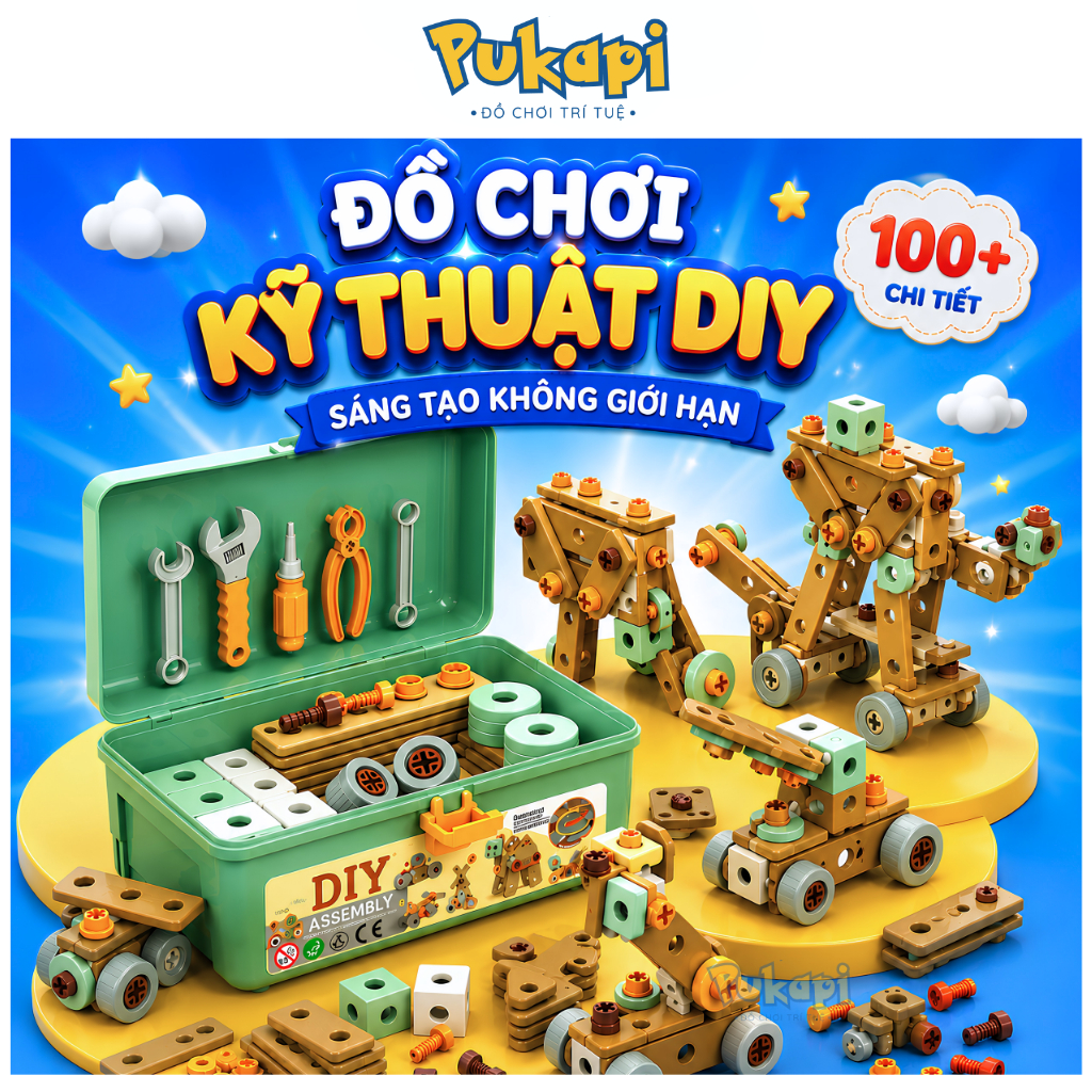 Bộ Kĩ Sư Đồ Chơi Lắp Ráp Dụng Cụ Kỹ Thuật Cho Bé Đồ Chơi Kĩ Sư 144 Chi Tiết Cao Cấp Kèm Khoan Điện - Đồ Chơi PUKAPI