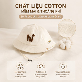 Mũ Bucket Cho Bé 2-6 Tuổi Thêu Chữ Hi, Mũ Chống Nắng Trẻ Em Có Dây Quai Điều Chỉnh Cho Bé 2-6 Tuổi