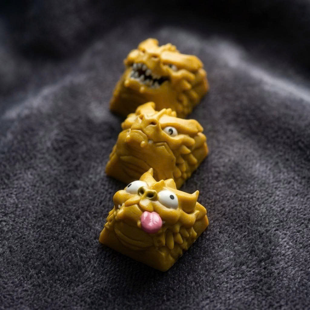 Keycap Lẻ Bàn Phím Cơ Đầu Rồng Vàng 3D - Artisan Keycap Resin Cao Cấp Trang Trí Nút ESC/Hàng Phím F