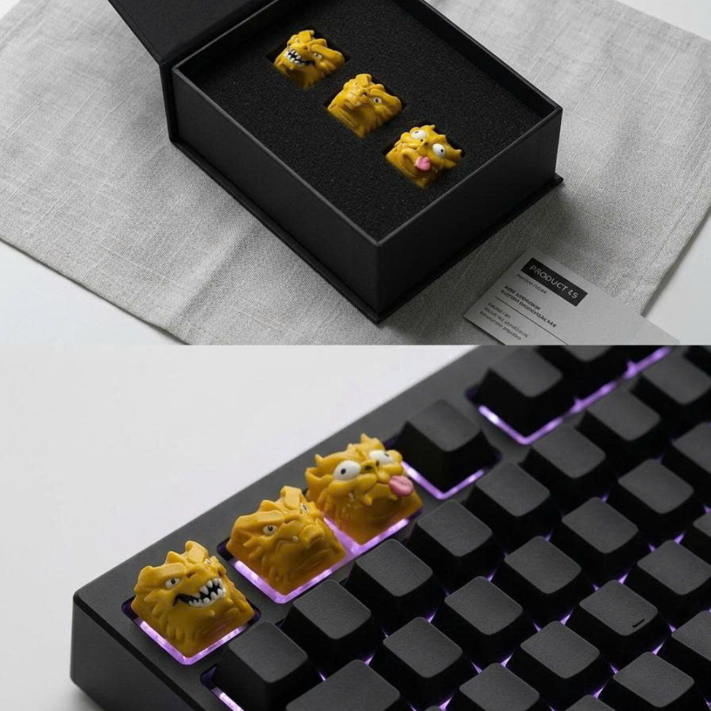 Keycap Lẻ Bàn Phím Cơ Đầu Rồng Vàng 3D - Artisan Keycap Resin Cao Cấp Trang Trí Nút ESC/Hàng Phím F