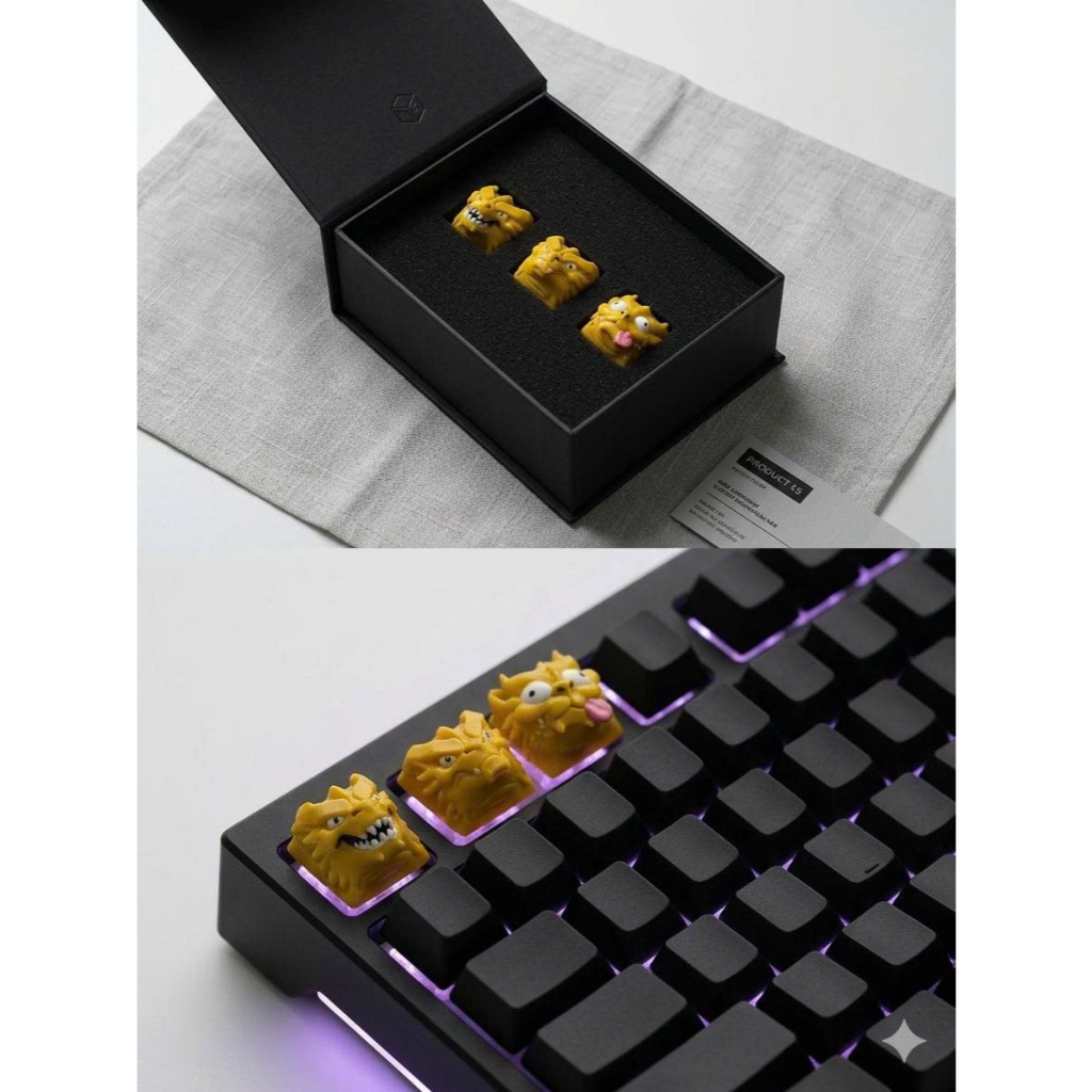 Keycap Lẻ Bàn Phím Cơ Đầu Rồng Vàng 3D - Artisan Keycap Resin Cao Cấp Trang Trí Nút ESC/Hàng Phím F