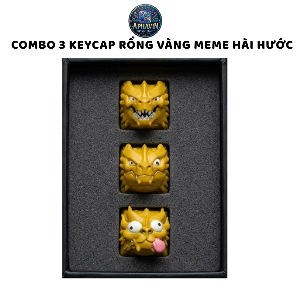 Keycap Lẻ Bàn Phím Cơ Đầu Rồng Vàng 3D - Artisan Keycap Resin Cao Cấp Trang Trí Nút ESC/Hàng Phím F