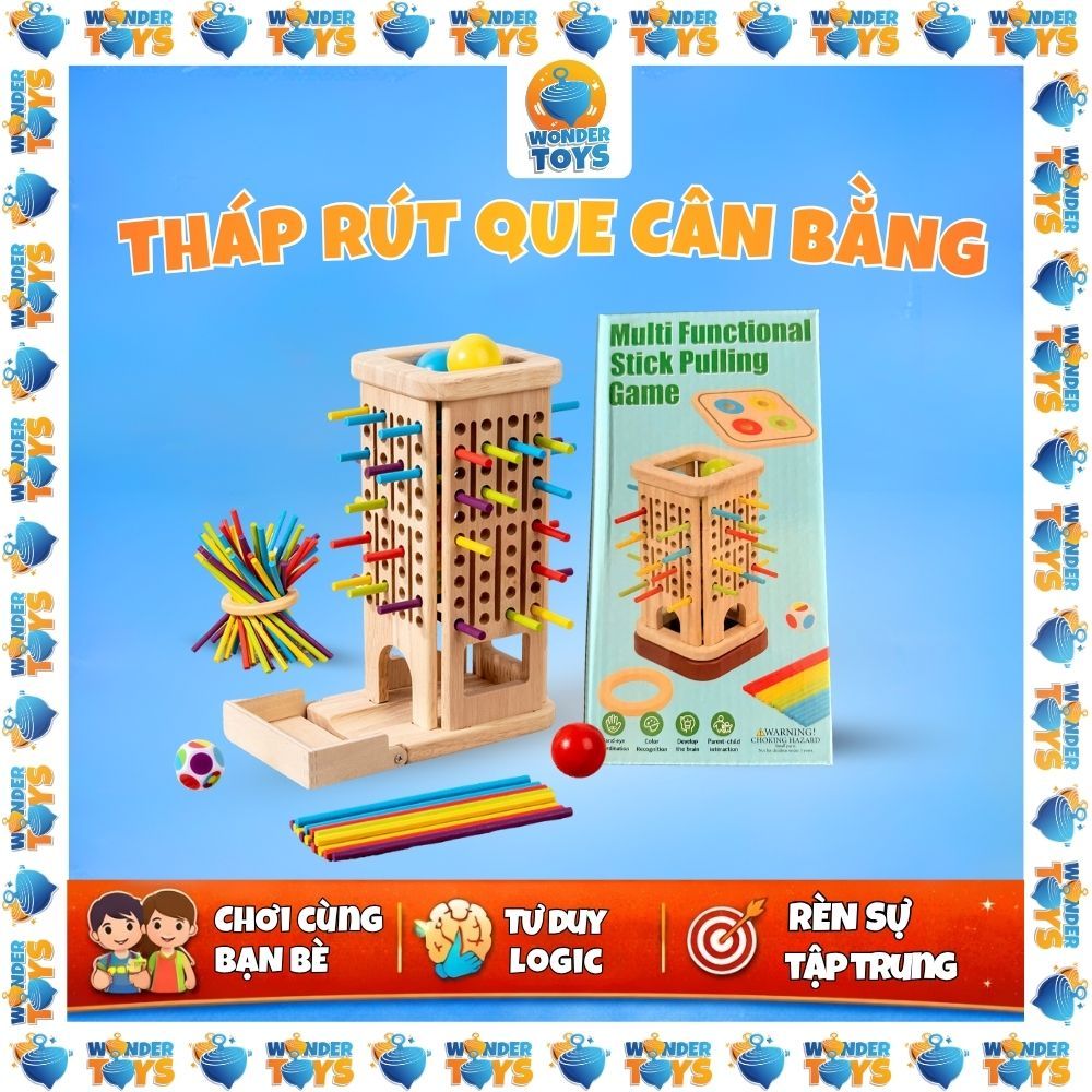 Tháp Banh Rút Que Cân Bằng Bằng Gỗ Cho Bé – Đồ Chơi Trí Tuệ Phát Triển Tư Duy & Khéo Léo
