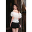 Set bộ đồ nữ áo trễ vai phối bèo tầng đính hoa nơ chất ren lưới mix quần short ngắn đi chơi HCOM27418