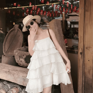 Váy babydoll 2 dây xếp tầng bèo nhún dáng xòe rộng phong cách tiểu thư dễ thương mặc đi biển đi chơi mùa hè
