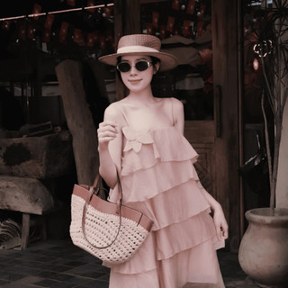 Váy babydoll 2 dây xếp tầng bèo nhún dáng xòe rộng phong cách tiểu thư dễ thương mặc đi biển đi chơi mùa hè
