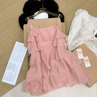 Váy babydoll 2 dây xếp tầng bèo nhún dáng xòe rộng phong cách tiểu thư dễ thương mặc đi biển đi chơi mùa hè