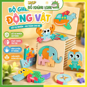 Xếp Hình Cho Bé Tranh Ghép Hình 3D Gỗ Nổi Loại Dày Đồ Chơi Lắp Ghép Cho Bé Đồ Chơi Gỗ Cho Bé - BỐ KHỦNG LONG