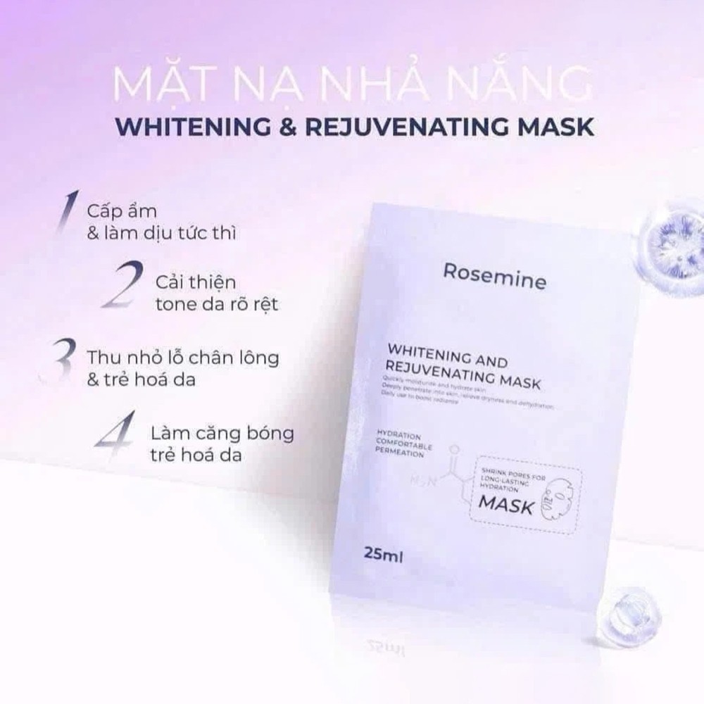 Mặt nạ ROSEMINE WHITENING AND REJUVENATING MASK 25ml trắng da phục hồi hạn dùng 2028-ThyleeCosmetics Cam kết Chính Hãng