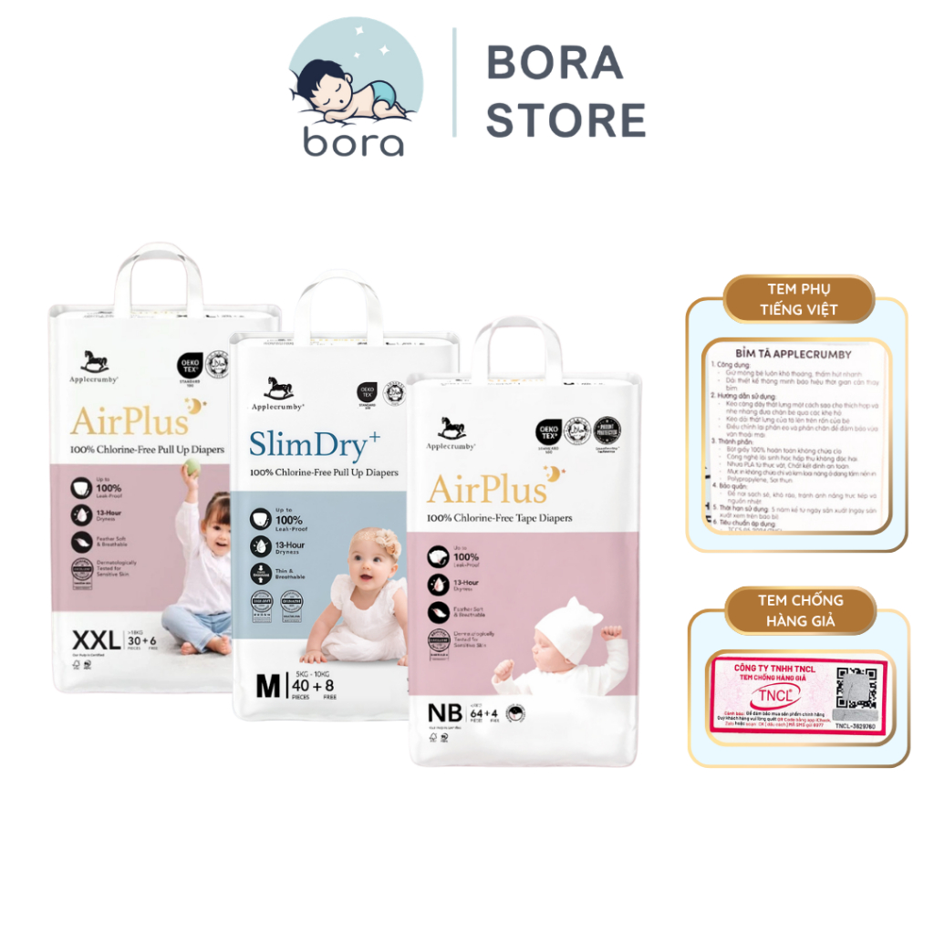 Bỉm Applecrumby chất liệu cotton mỏng nhẹ, thấm hút tốt cho bé