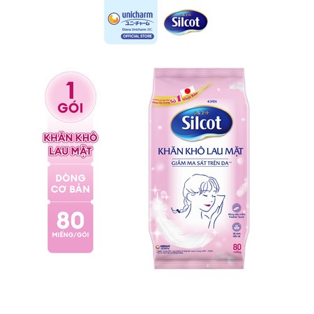 Khăn khô lau mặt Silcot Nhật Bản, giảm ma sát trên da, 80 miếng/gói