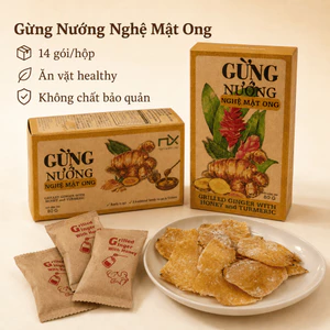 Hộp Gừng Nướng Ăn Vặt Nam Xanh, Gừng Nướng Nghệ Mật Ong, Hộp Giấy 80g, Ăn Vặt Healthy, 14 Gói/Hộp