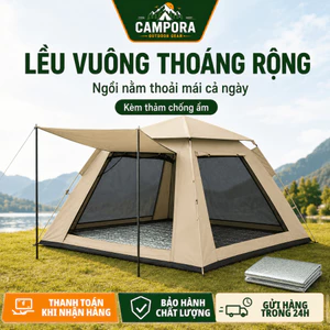 Lều Vuông Cắm Trại Gia Đình 240x240x155cm, Rộng Rãi Thoáng 4 Mặt, Che Nắng Mưa